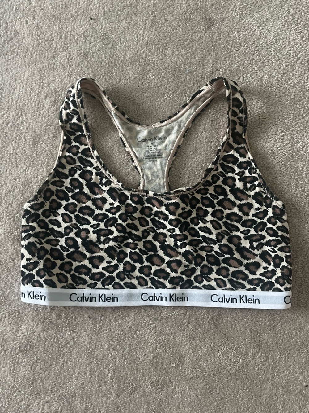 Calvin Klein Leopard Racerback Bralette - Brown/Black/Cream